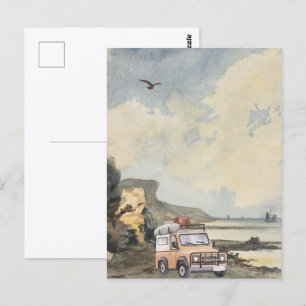 Waterverf Avontuurlijke reis landschap strand uitz Briefkaart