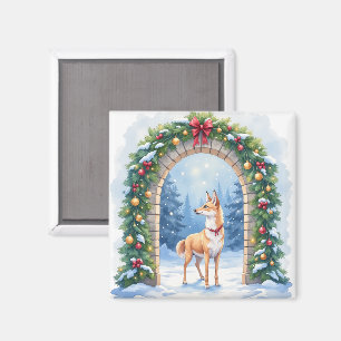 Waterverf Azawakh Besneeuwde Stenen Boog Kerstmis Magneet