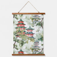 Waterverf Aziatische Pagode in Verdant Landschap (