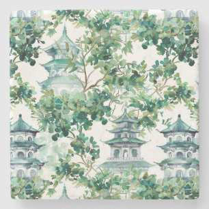 Waterverf Aziatische Pagode in Verdant Landschap ( Stenen Onderzetter