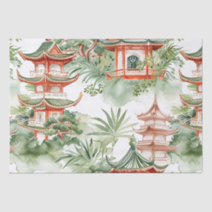Waterverf Aziatische Pagode in Verdant Landschap ( Tissuepapier