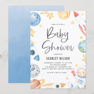 Waterverf Baby Astronaut Space Theme Baby shower Kaart
