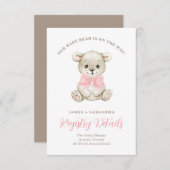 Waterverf Baby Beer Roze Bow Gift Registry Aankondiging (Voorkant / Achterkant)