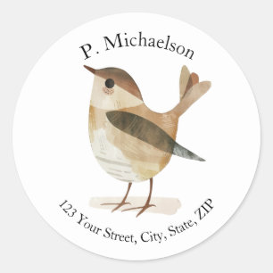 Waterverf Baby Bird ronde adreslabel Sticker