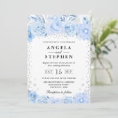 Waterverf Baby Blauw Winterbloemen Bruiloft Kaart (Staand voorkant)