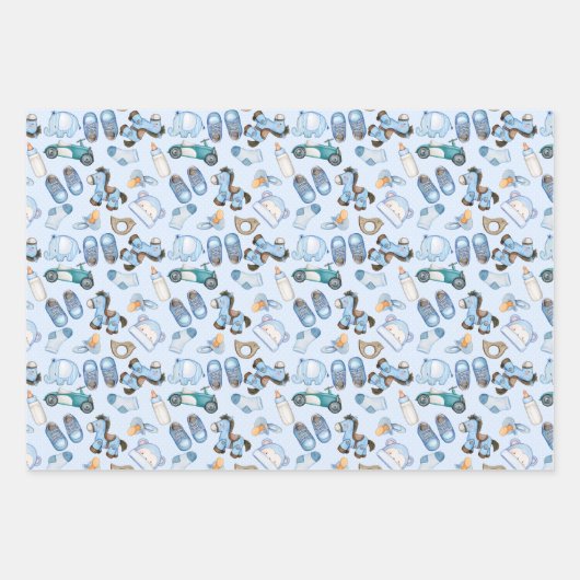 Waterverf Baby Boy Pattern met speelgoed Clothes B Inpakpapier Vel (Voorkant 2)