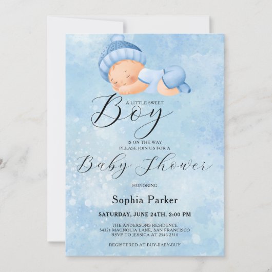 Waterverf Baby Boy Uitnodiging (Voorkant)
