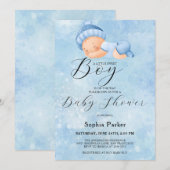 Waterverf Baby Boy Uitnodiging (Voorkant / Achterkant)