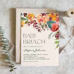 Waterverf Baby Brunch Boeket met Herfstbloemen Vin Kaart