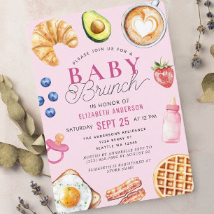 Waterverf Baby Brunch Meisje Baby shower Kaart
