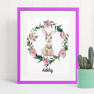 Waterverf Baby Bunny Nursery Flower Woodland Poster