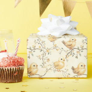 Waterverf Baby Chicks & Floral Spring Cadeaupapier