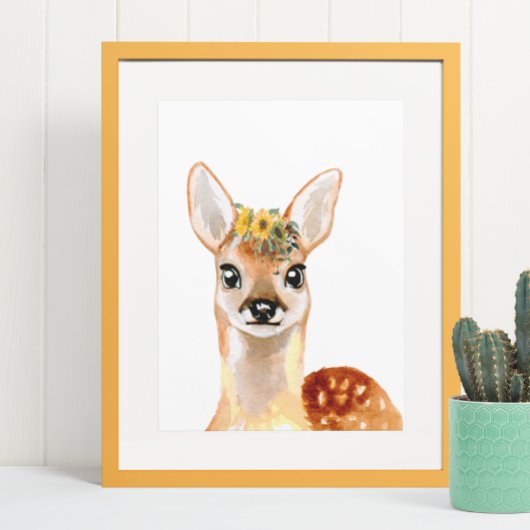 Waterverf Baby Deer Schattig Kind Kindflora Poster
