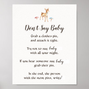 Waterverf Baby Deer "Zeg geen Baby"-schoenenspel Poster