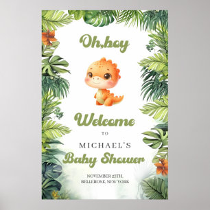 Waterverf baby Dino Retro Groovy Welkom Poster