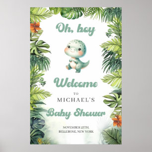 Waterverf baby dinosaurus retro groovy welkom poster