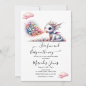 Waterverf Baby Dragon met regenboogbloemen vuur Kaart (Voorkant)