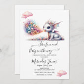 Waterverf Baby Dragon met regenboogbloemen vuur Kaart (Voorkant / Achterkant)