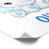 Waterverf Baby Elephant Blue Boy Nursery Poster (Hoek)