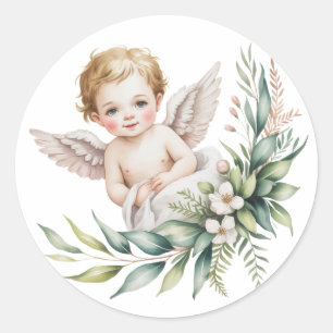 Waterverf Baby Engel Veer Vleugels Doop Ronde Sticker