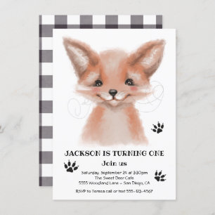 Waterverf Baby Fox Birthday Party Kaart