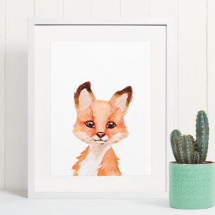 Waterverf Baby Fox Cub Nursery Child Decor Poster