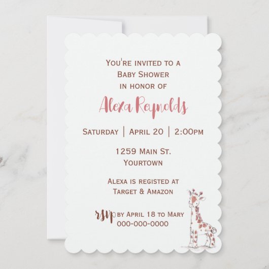 Waterverf Baby Giraffe Baby shower Kaart (Achterkant)