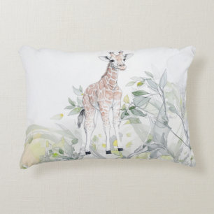 Waterverf Baby Giraffe met loof Accent Kussen