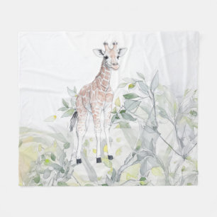 Waterverf Baby Giraffe met loof Fleece Deken