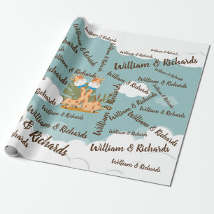 Waterverf Baby Giraffe Safari tweeling Birthday Cadeaupapier