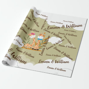 Waterverf Baby Giraffe Safari tweeling Birthday Cadeaupapier