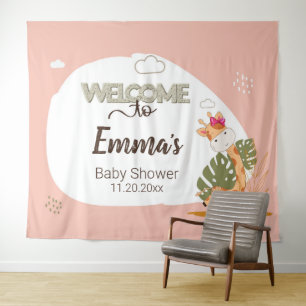 Waterverf Baby Giraffe, Welkom bij Baby shower Wandkleed