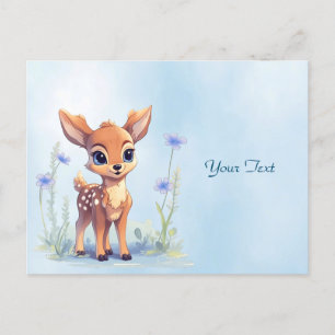 Waterverf Baby Herten Blue Flowers Briefkaart