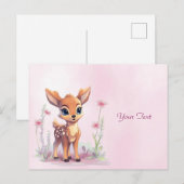 Waterverf Baby Herten Roze Bloemen Briefkaart (Voorkant / Achterkant)