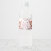 Waterverf Baby Herten Roze Bloemen Waterfles Etiket (Voorkant)