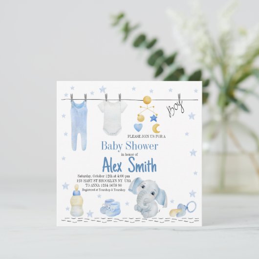 Waterverf baby jongen kaart (Staand voorkant)