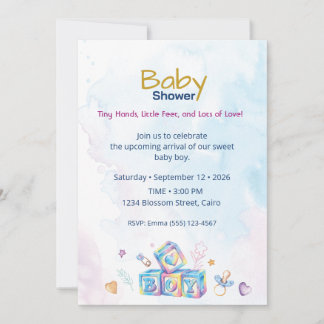 Waterverf baby jongen shower uitnodiging – Schatti