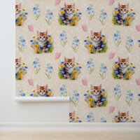 Waterverf Baby Kitten Kat Bloemen Vlindercrème