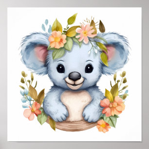 Waterverf Baby Koala Beer Kinder kinderkamer kunst Poster