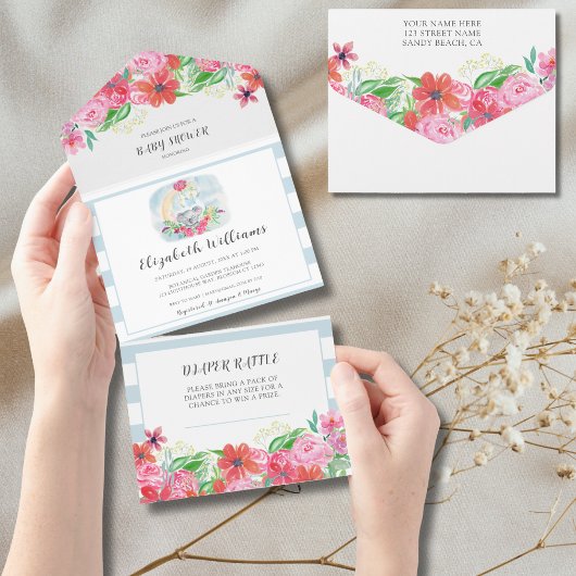 Waterverf Baby koala met maan alles in één All In One Uitnodiging