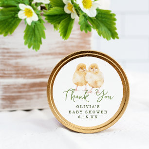 Waterverf Baby Kuikens Baby Shower Favor Ronde Sticker