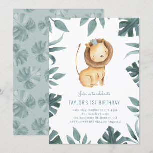 Waterverf Baby Lion Prince Safari Birthday Partij Kaart