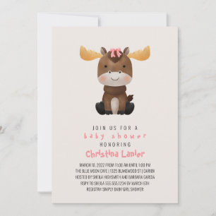 Waterverf Baby Moose Cute Whimsical Baby Girl Kaart