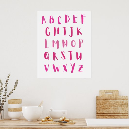 Waterverf Baby Nursery Alphabet Roze ABCs Kinder Poster (Keuken)