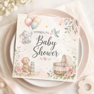 Waterverf Baby Olifant Beer Baby Shower Servietten Servet