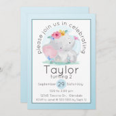 Waterverf Baby Olifant met Bloemen Verjaardag Kaart (Voorkant / Achterkant)