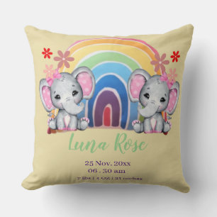 Waterverf Baby Olifanten met Regenboog Geboorte St Kussen