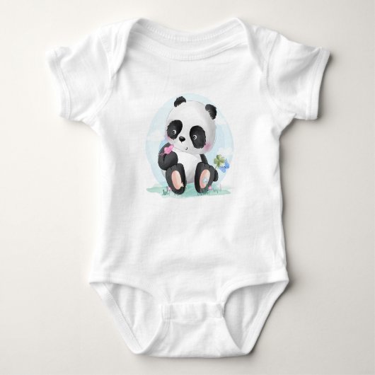 Waterverf Baby Panda Beer Romper (Voorkant)