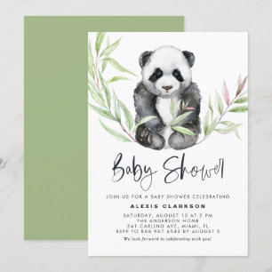 Waterverf Baby Panda Greenery Baby shower Kaart
