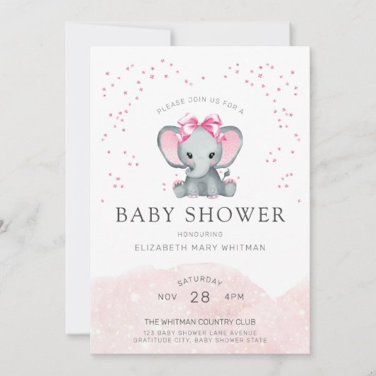 Waterverf Baby Roze olifant Baby shower Kaart (Voorkant)